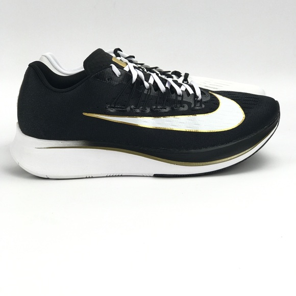 Nike Mens Zoom Fly Black White Gold Running Shoes - Picture 8 of 8
